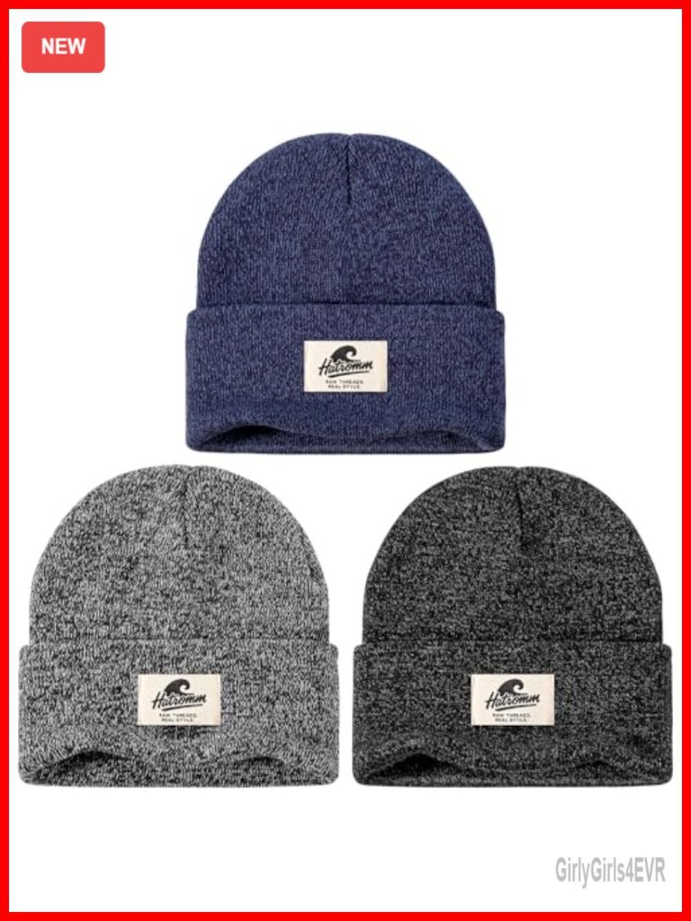 3 Pack Winter Beanie Hats Unisex Soft Warm Thick Cuffed Knit Skull Cap
